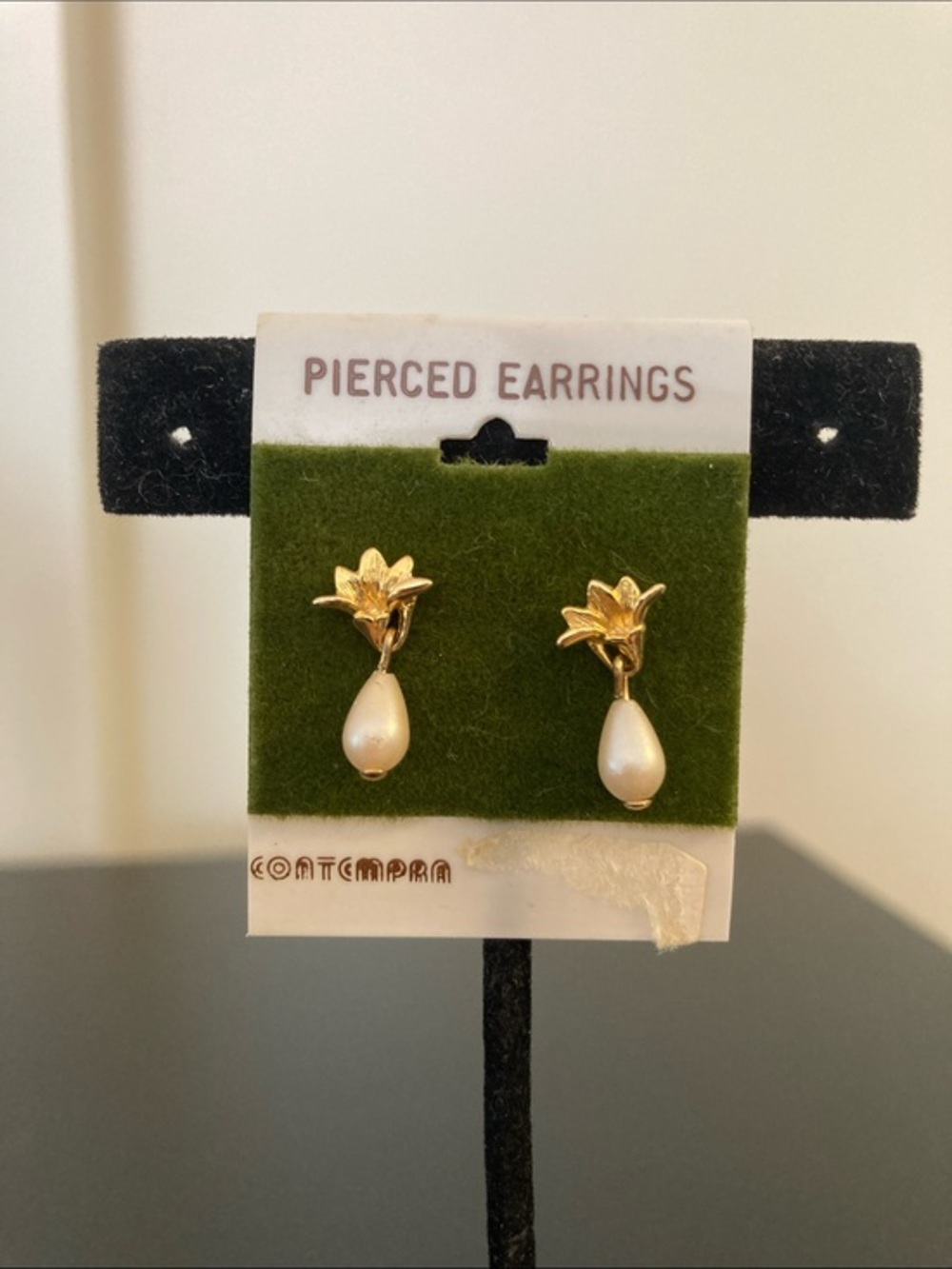 Gold Floral Drop Earrings with Cream Pearl Teardrops